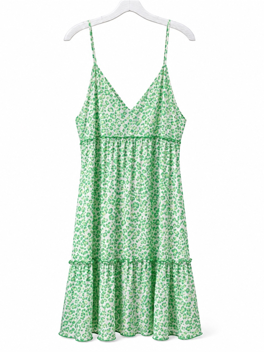 Culture Code Green Leopard Print Tiered Mini‎ Dress XL Spaghetti Strap Sundress